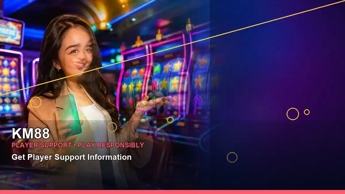 KM88 coins casino cashback rewards featuring an adult Filipina casino host with a left-framed composition